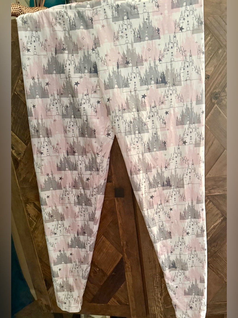 Disney Pink and Gray Castle Print Leggings NWOT